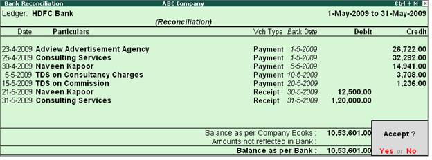 Tally.Erp 9 : Bank Reconciliation Statement